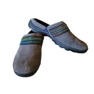 Ryka Gray Suede and Multi Stripe Mules Flats Casual Shoes Size 8.5